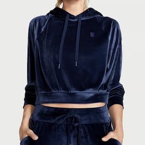 Victoria’s Secret Navy Ribbed Velour Pullover Hoodie Size XL NWT